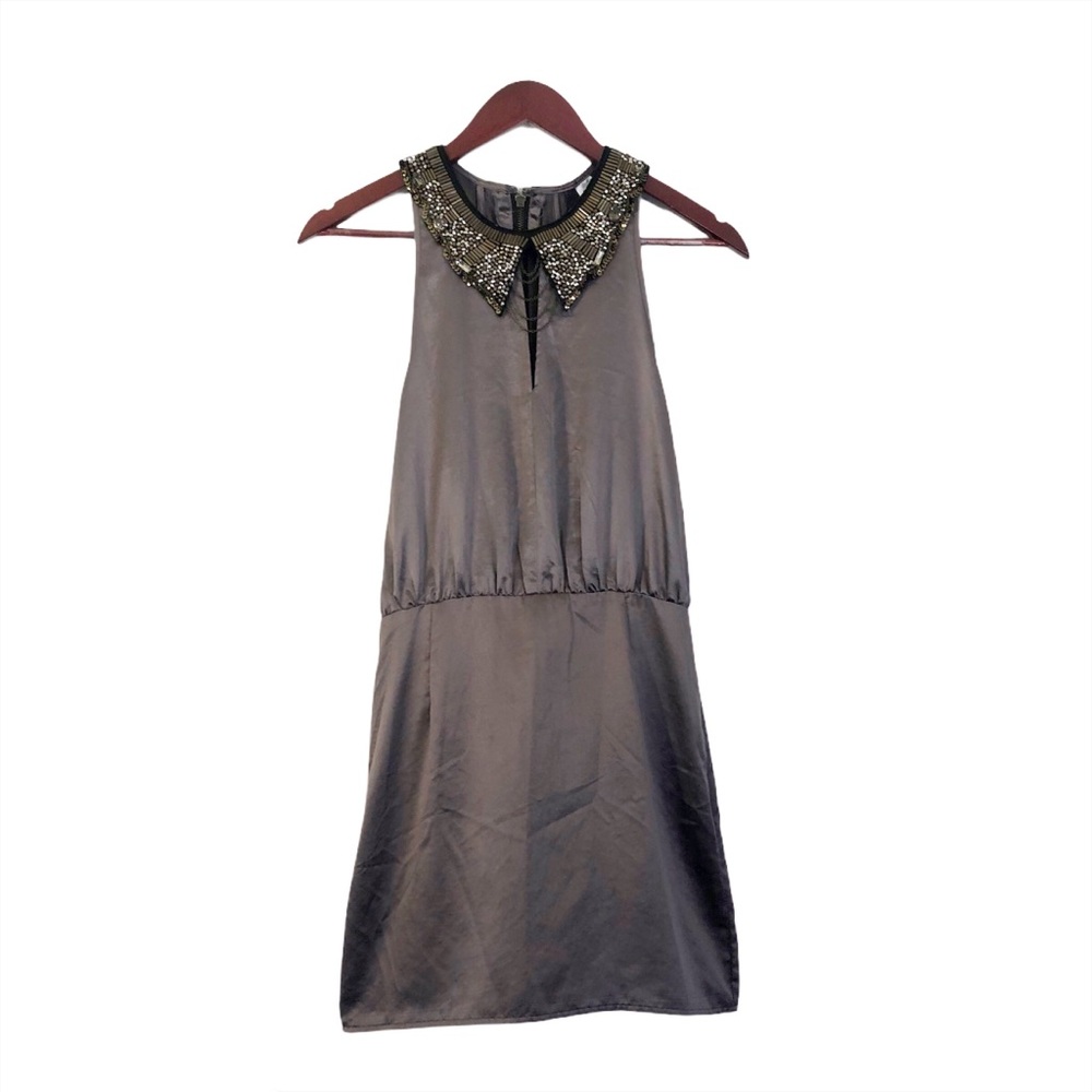 Divided Gray Bedazzled Gemstone Beaded Dress